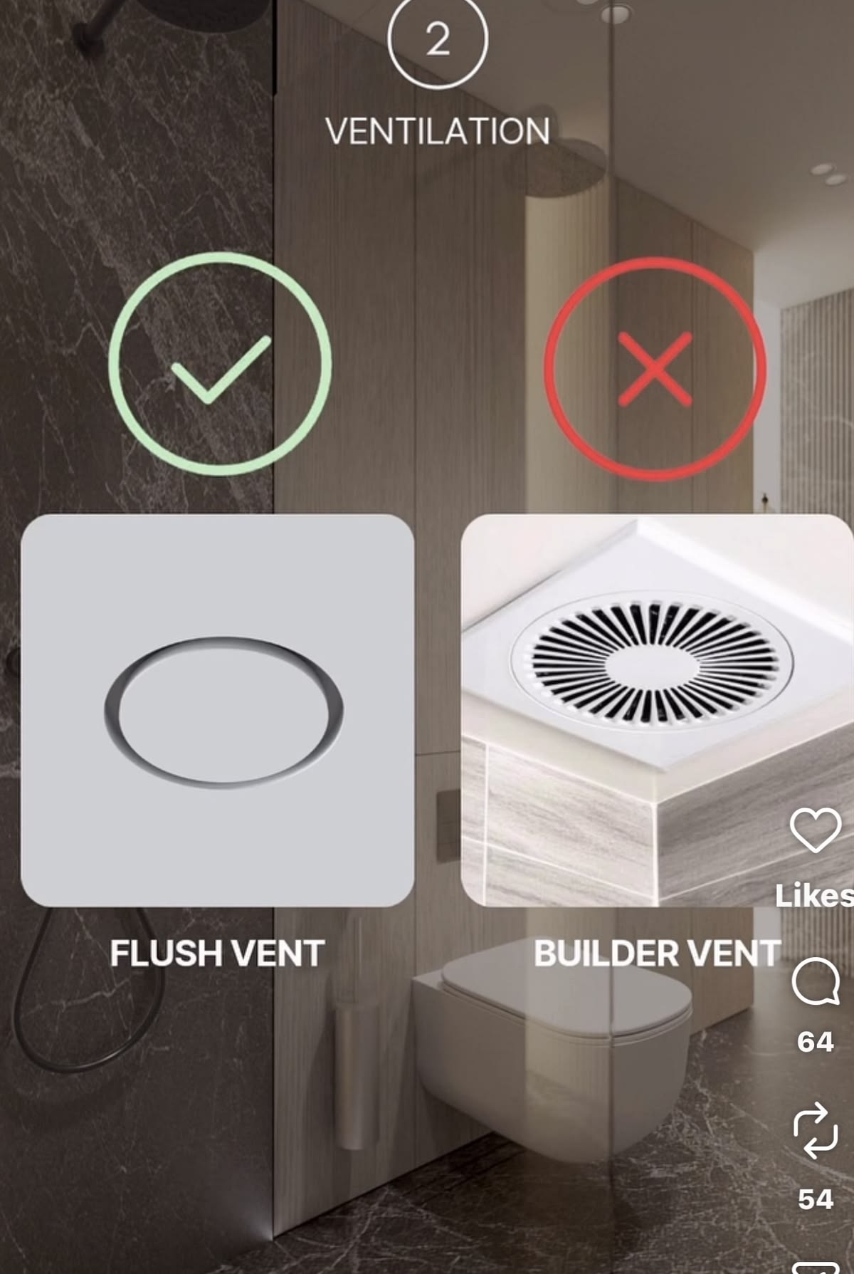 Сравнение скрытого диффузора flush vent и обычной вентиляционной решётки builder vent